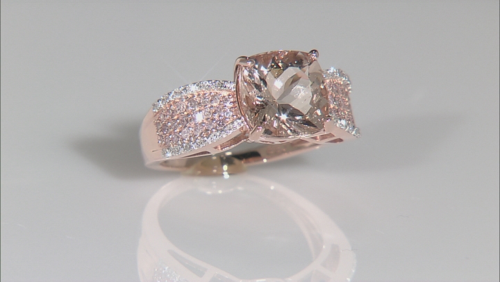 Peach Morganite, Pink And White Diamond 10k Rose Gold Ring 3.14ctw Video Thumbnail