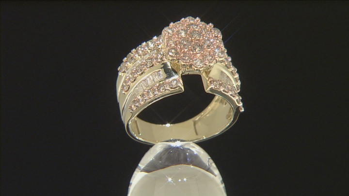 Champagne & White Diamond 10k Yellow Gold Cluster Ring 2.00ctw Video Thumbnail