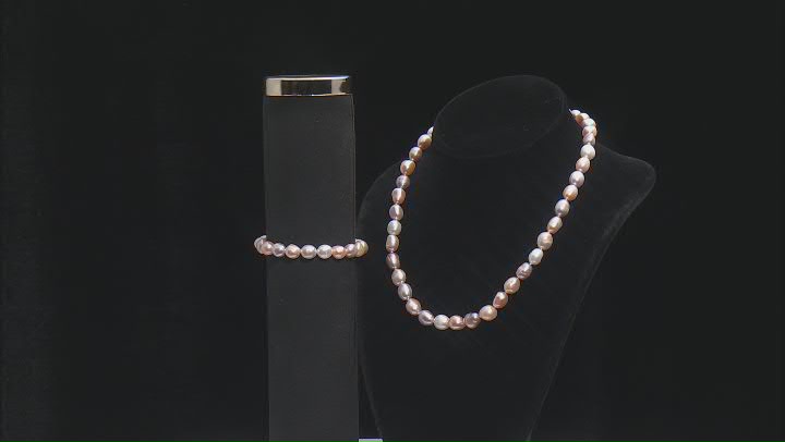 Multi-Color Cultured Freshwater Pearl Rhodium Over Sterling Silver Necklace and Bracelet Set Video Thumbnail