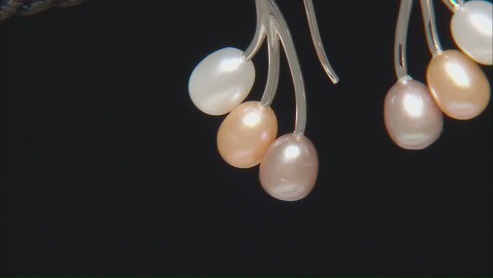 Multi-Color Cultured Freshwater Pearl Rhodium Over Sterling Silver Earrings Video Thumbnail