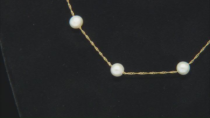 White Cultured Freshwater Pearl 14k Yellow Gold Station Necklace Video Thumbnail