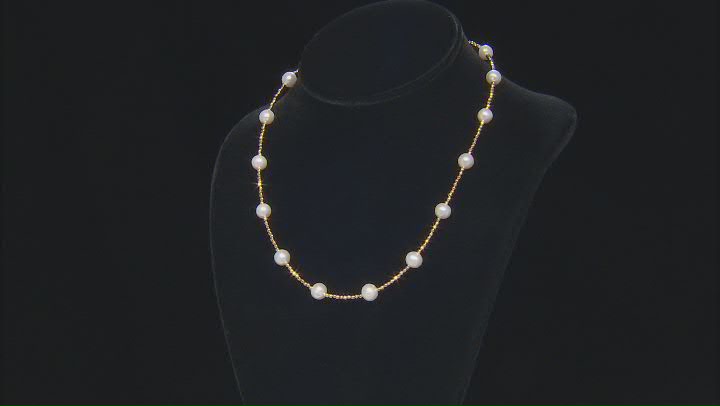 White Cultured Freshwater Pearl and Yellow Hematite 18k Yellow Gold Over Sterling Necklace Video Thumbnail