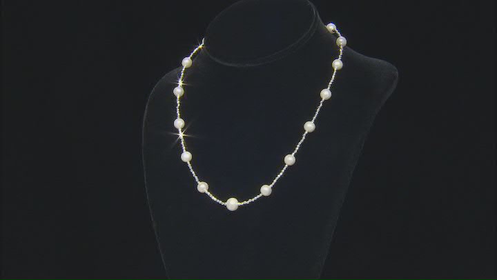 White Cultured Freshwater Pearl and White Hematite Rhodium Over Sterling Necklace Video Thumbnail