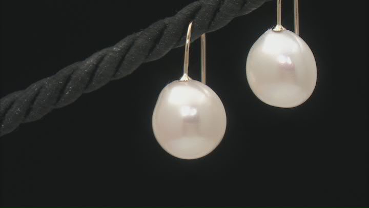 White Cultured Freshwater Pearl 14k Yellow Gold Drop Earrings Video Thumbnail