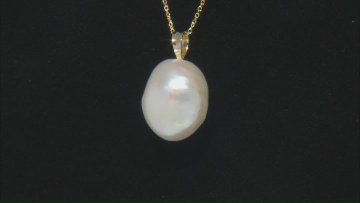 White Cultured Freshwater Pearl 14k Yellow Gold Pendant with Chain Video Thumbnail