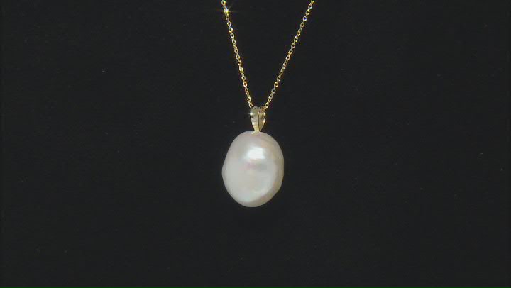 White Cultured Freshwater Pearl 14k Yellow Gold Pendant with Chain Video Thumbnail