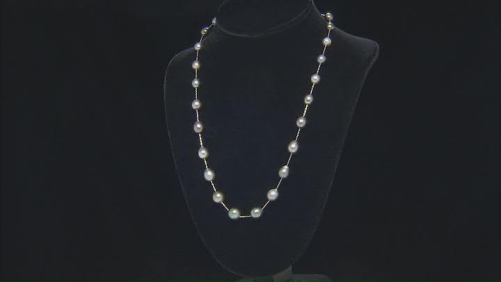Black Cultured Tahitian Pearl Rhodium Over Sterling Silver Station Necklace Video Thumbnail