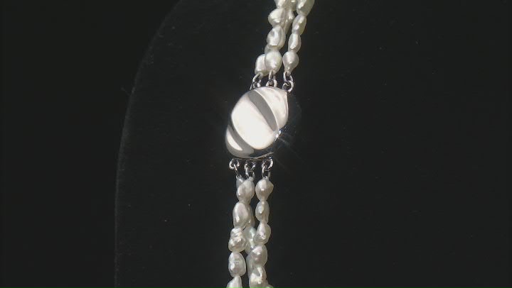 White Cultured Japanese Akoya Pearl Rhodium Over Sterling Silver 3 Strand 20" Necklace Video Thumbnail