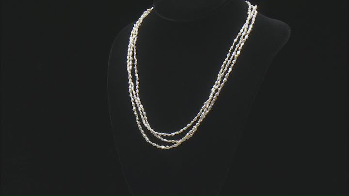 White Cultured Japanese Akoya Pearl Rhodium Over Sterling Silver 3 Strand 20" Necklace Video Thumbnail