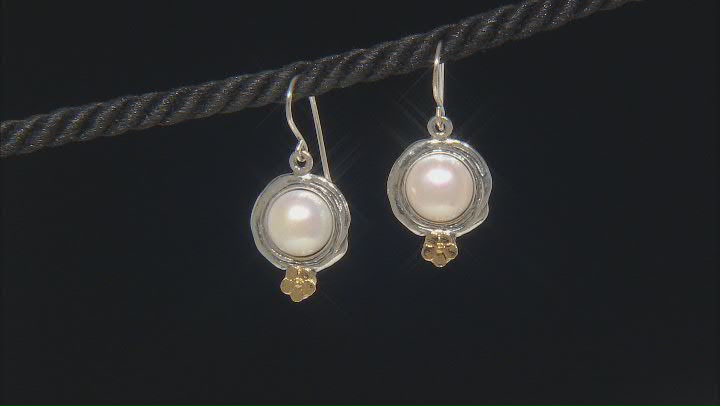 White Cultured Freshwater Pearl Two-Tone Sterling Silver & 14k Yellow Gold Over Sterling Earrings Video Thumbnail