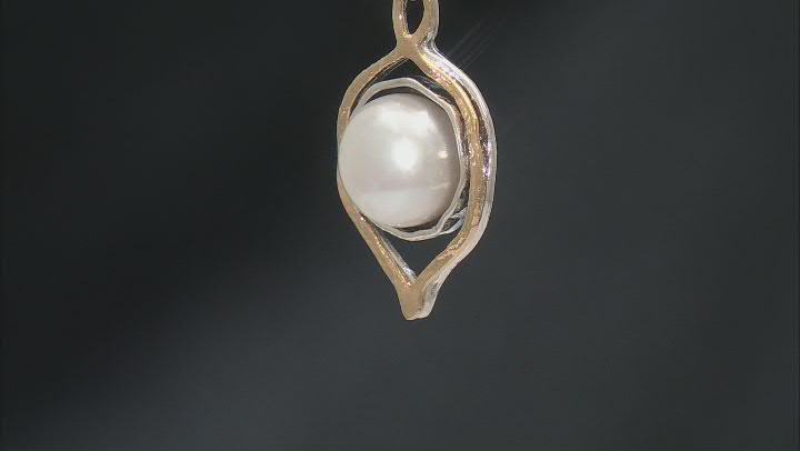 White Cultured Freshwater Pearl Two-Tone Sterling Silver and 14k Yellow Gold Over Pendant Necklace Video Thumbnail