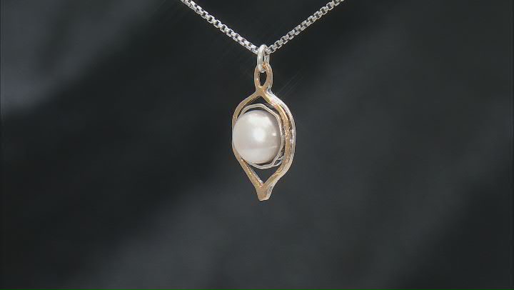 White Cultured Freshwater Pearl Two-Tone Sterling Silver and 14k Yellow Gold Over Pendant Necklace Video Thumbnail