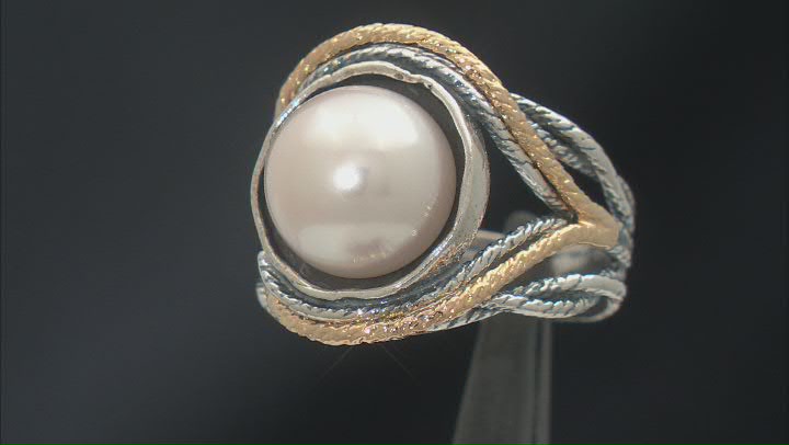 White Cultured Freshwater Pearl Two-Tone Sterling Silver and 14k Yellow Gold Over Ring Video Thumbnail