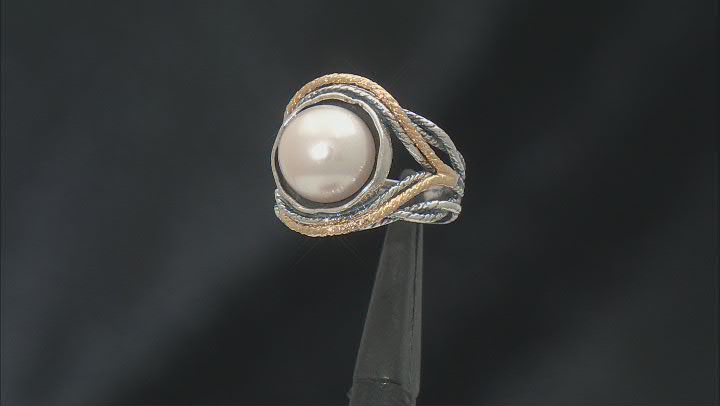 White Cultured Freshwater Pearl Two-Tone Sterling Silver and 14k Yellow Gold Over Ring Video Thumbnail
