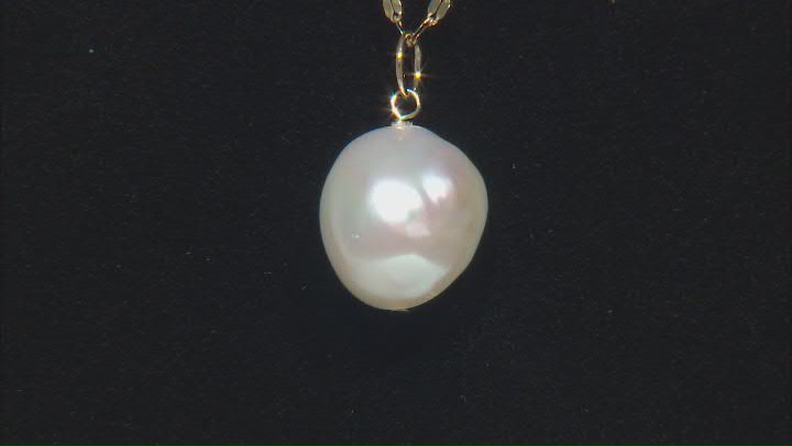 White Cultured Freshwater Pearl 14k Yellow Gold Mirror Link Necklace Video Thumbnail