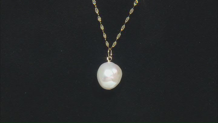 White Cultured Freshwater Pearl 14k Yellow Gold Mirror Link Necklace Video Thumbnail