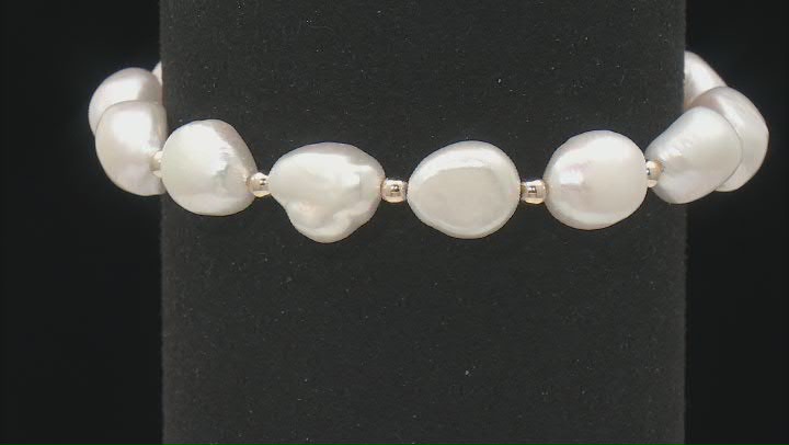 White Cultured Freshwater Pearl 14k Yellow Gold Stretch Bracelet Video Thumbnail
