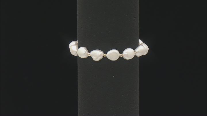 White Cultured Freshwater Pearl 14k Yellow Gold Stretch Bracelet Video Thumbnail