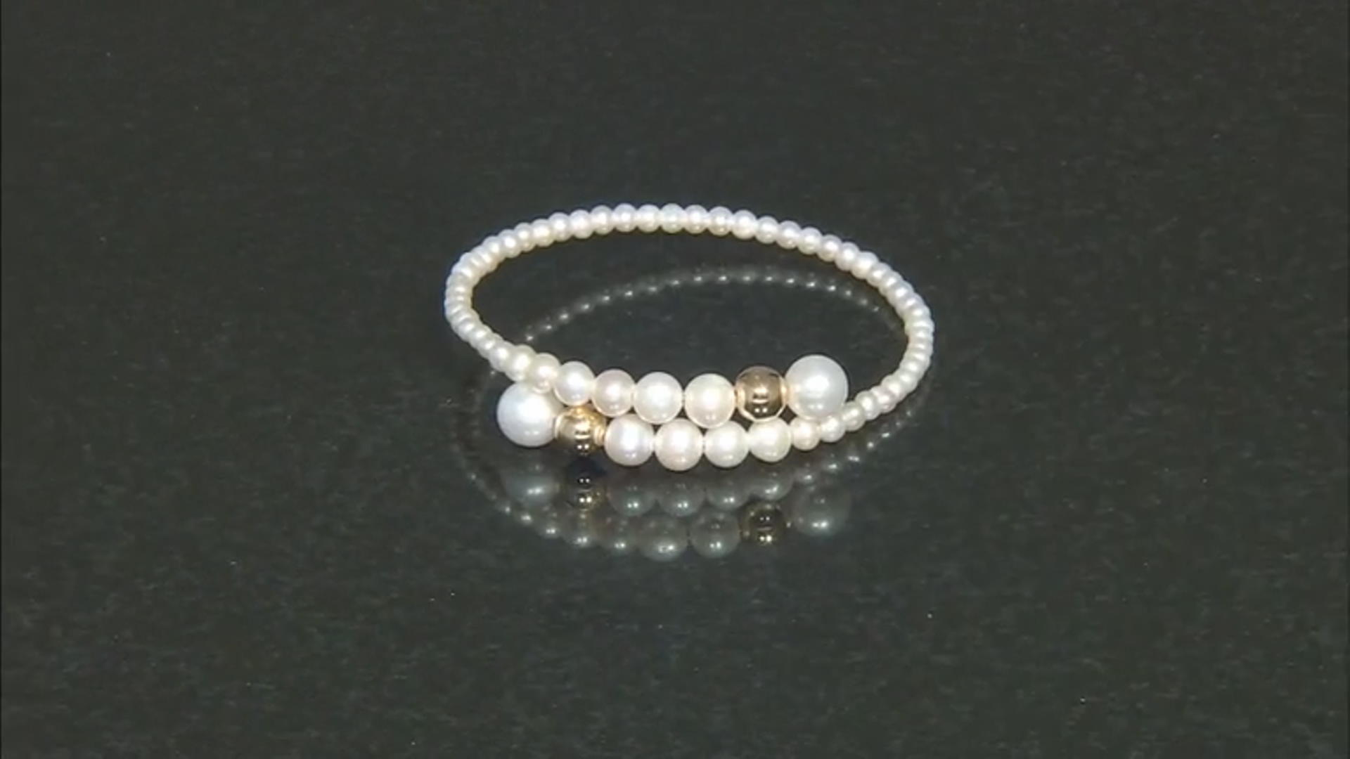 White Cultured Freshwater Pearl 14k Yellow Gold Graduated Bypass Bracelet Video Thumbnail