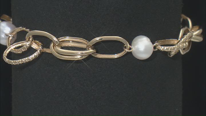 8.5mm White Cultured Freshwater Pearl 14k Gold Over Sterling Silver Bracelet Video Thumbnail