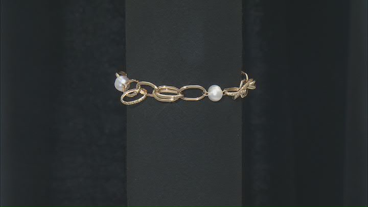 8.5mm White Cultured Freshwater Pearl 14k Gold Over Sterling Silver Bracelet Video Thumbnail