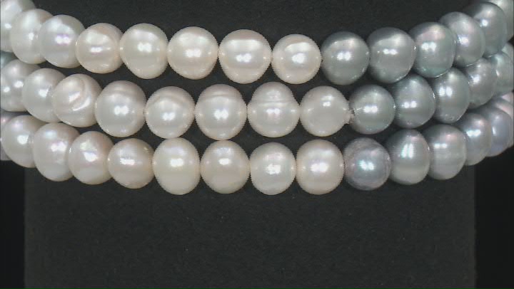 Platinum & White Ombre Cultured Freshwater Pearl Stretch Bracelet Set of Three Video Thumbnail