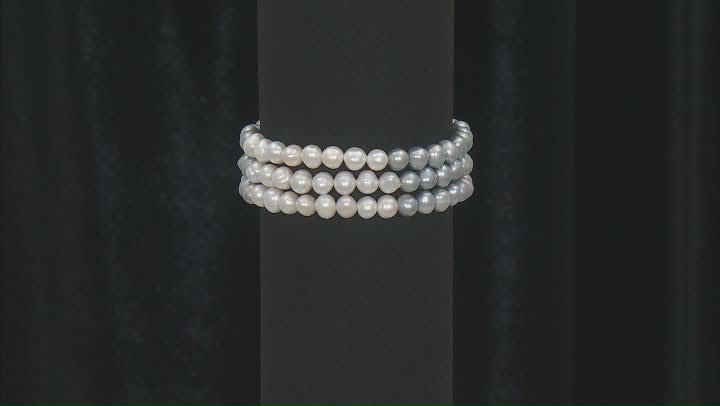 Platinum & White Ombre Cultured Freshwater Pearl Stretch Bracelet Set of Three Video Thumbnail