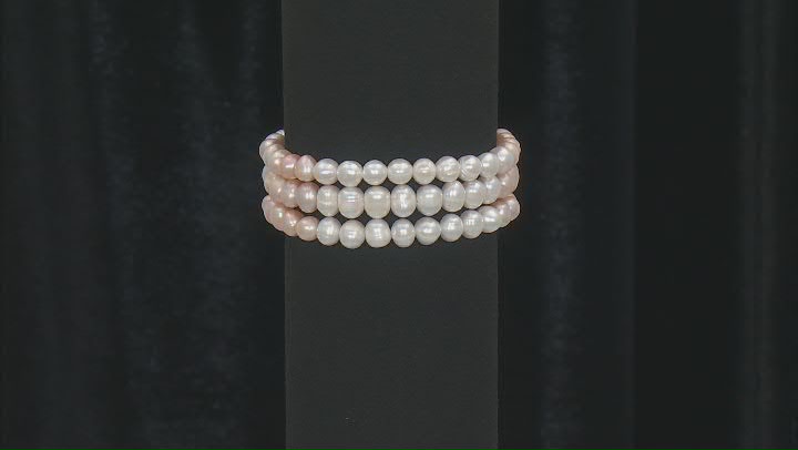 Pink & White Ombre Cultured Freshwater Pearl Stretch Bracelet Set of Three Video Thumbnail