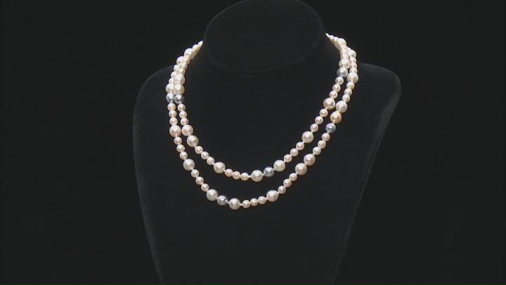 Multi-Color Cultured Japanese Akoya Pearl Rhodium Over Sterling Silver 34" Necklace Video Thumbnail