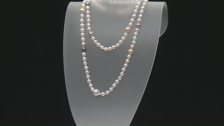 Cultured Japanese Akoya, South Sea, and Tahitian Pearl Rhodium Over Sterling Silver 36" Necklace Video Thumbnail