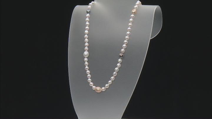 Cultured Japanese Akoya, South Sea, and Tahitian Pearl Rhodium Over Sterling Silver 24" Necklace Video Thumbnail