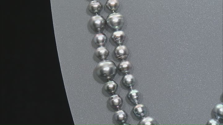 Black Cultured Tahitian Pearl Rhodium Over Sterling Silver 48" Endless Strand Necklace Video Thumbnail