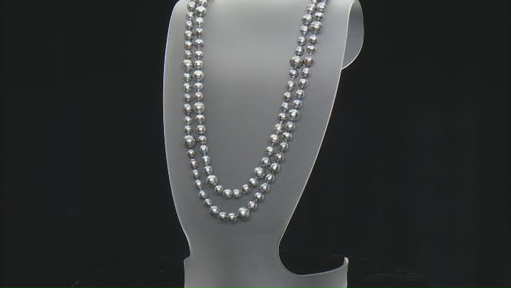 Black Cultured Tahitian Pearl Rhodium Over Sterling Silver 48" Endless Strand Necklace Video Thumbnail