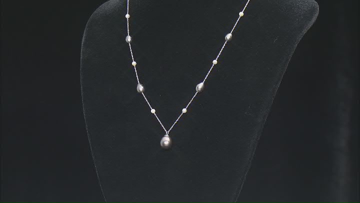 Cultured Japanese Akoya with Cultured Tahitian Pearl Rhodium Over 14k White Gold Necklace Video Thumbnail