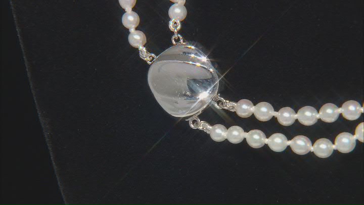 White Cultured Japanese Akoya Pearl Rhodium Over Sterling Silver 2-Row Necklace Video Thumbnail