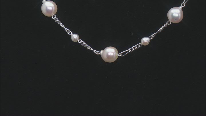 White Cultured Japanese Akoya Pearl Rhodium Over Sterling Silver 20" Necklace Video Thumbnail
