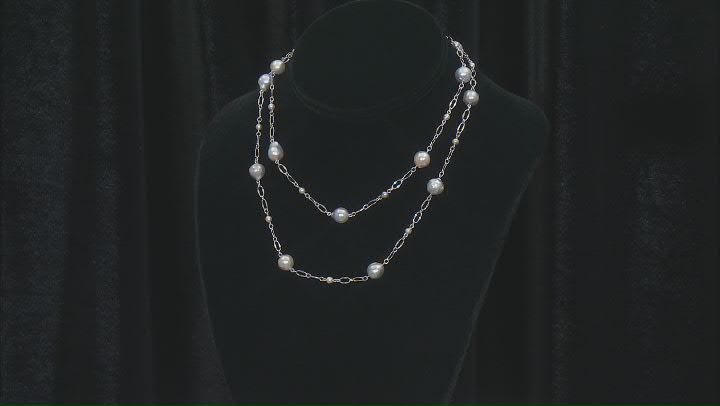 Platinum Cultured Japanese Akoya Pearl Rhodium Over Sterling Silver Lariat Necklace Video Thumbnail