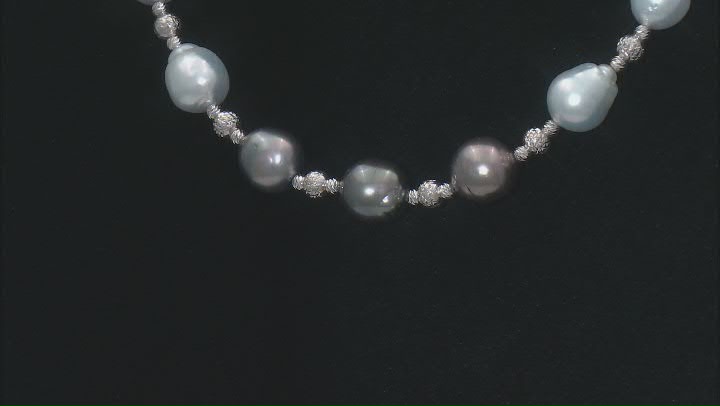 White Cultured South Sea & Platinum Cultured Tahitian Pearl Rhodium Over Sterling Necklace Video Thumbnail
