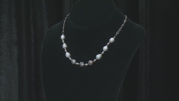 White Cultured South Sea & Platinum Cultured Tahitian Pearl Rhodium Over Sterling Necklace Video Thumbnail