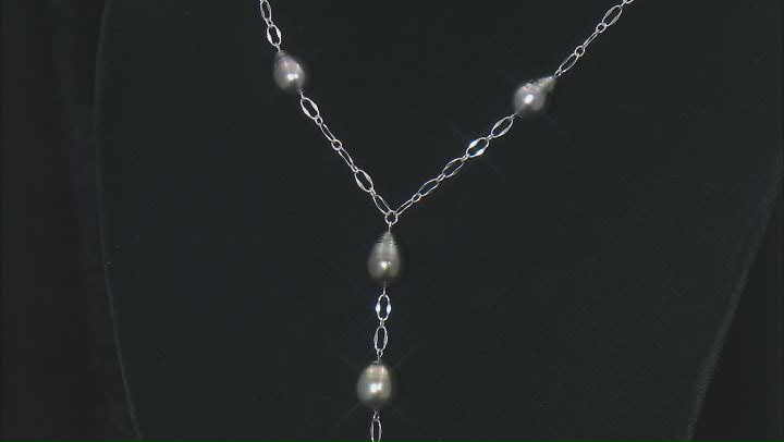 Gray Cultured Tahitian Pearl Rhodium Over Sterling Silver Y Necklace Video Thumbnail