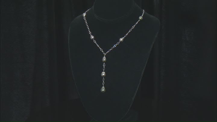 Platinum Cultured Tahitian Pearl Rhodium Over Sterling Silver Y Necklace Video Thumbnail