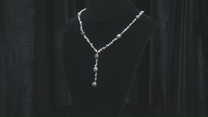 Cultured Keshi and Cultured Tahitian Pearl Rhodium Over Sterling Silver Y Necklace Video Thumbnail
