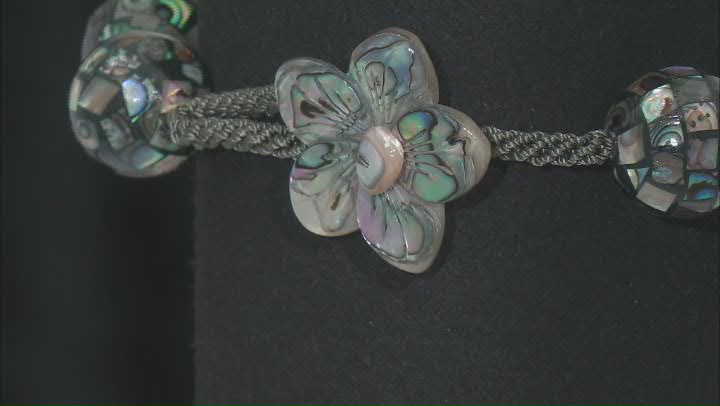Multi-Color Abalone Shell Mosaic Bead Bracelet with Carved Flower Toggle Video Thumbnail