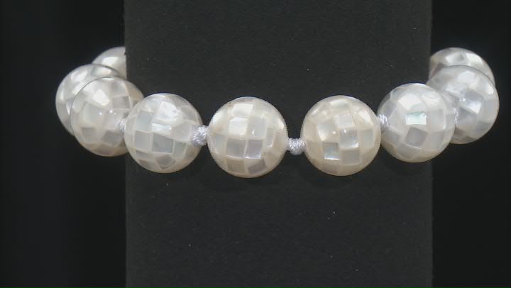 White South Sea Mother-of-Pearl Mosaic Bead Bracelet with Carved Flower Toggle Video Thumbnail