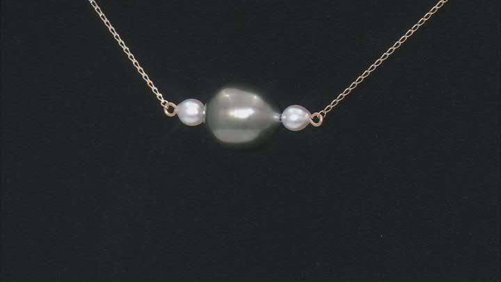 Cultured Japanese Akoya and Cultured Tahitian Pearl 14k Yellow Gold Necklace Video Thumbnail