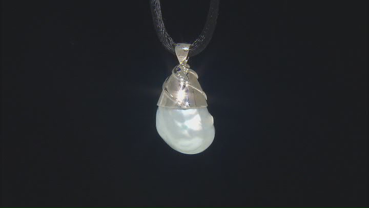 Blue Cultured South Sea Pearl Rhodium Over 14k White Gold Pendant Video Thumbnail