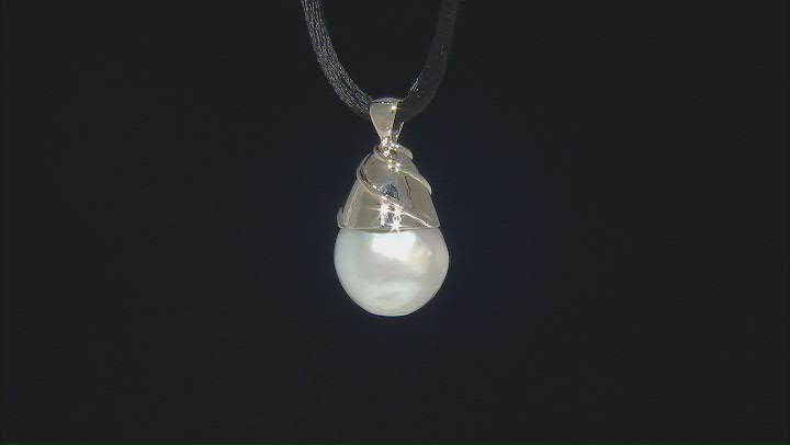 Light Blue Cultured South Sea Pearl Rhodium Over 14k White Gold Pendant Video Thumbnail