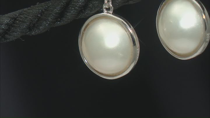 White Cultured South Sea Mabe Pearl With White Topaz Rhodium Over Sterling Silver Earrings Video Thumbnail