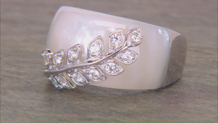 White South Sea Mother-Of-Pearl With White Zircon Rhodium Over Sterling Silver Ring Video Thumbnail