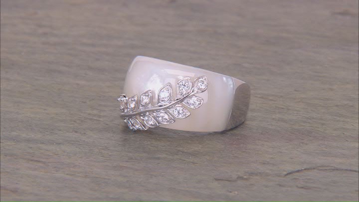 White South Sea Mother-Of-Pearl With White Zircon Rhodium Over Sterling Silver Ring Video Thumbnail